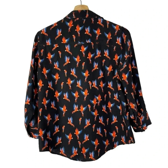 Anine Bing Black Billie Silk Parrot Print Long Sleeve Button Down XS - Picture 3 of 6